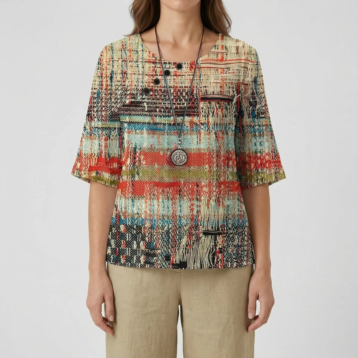 Women's clover print short-sleeve top and high-waist pant set