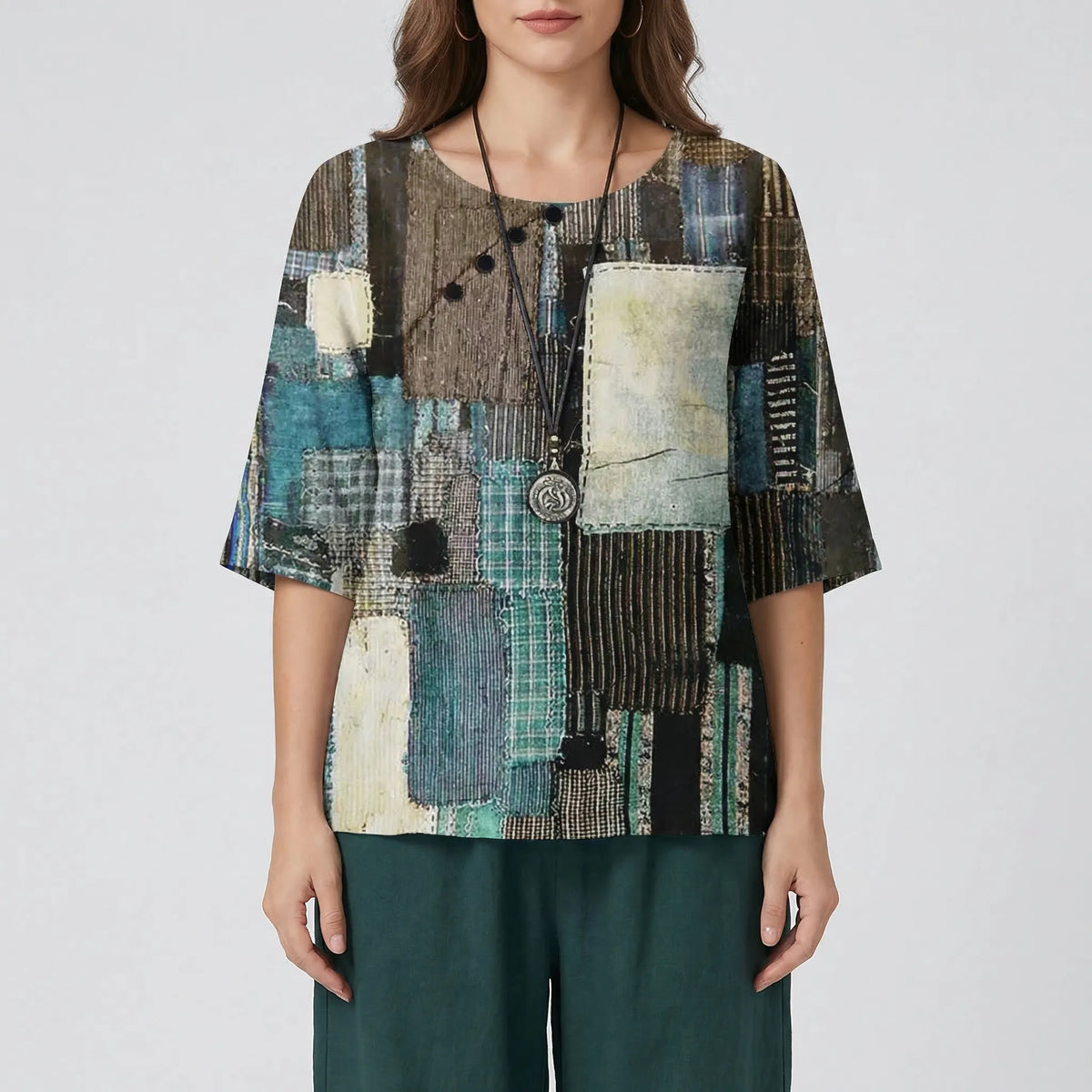Women's clover print short-sleeve top and high-waist pant set