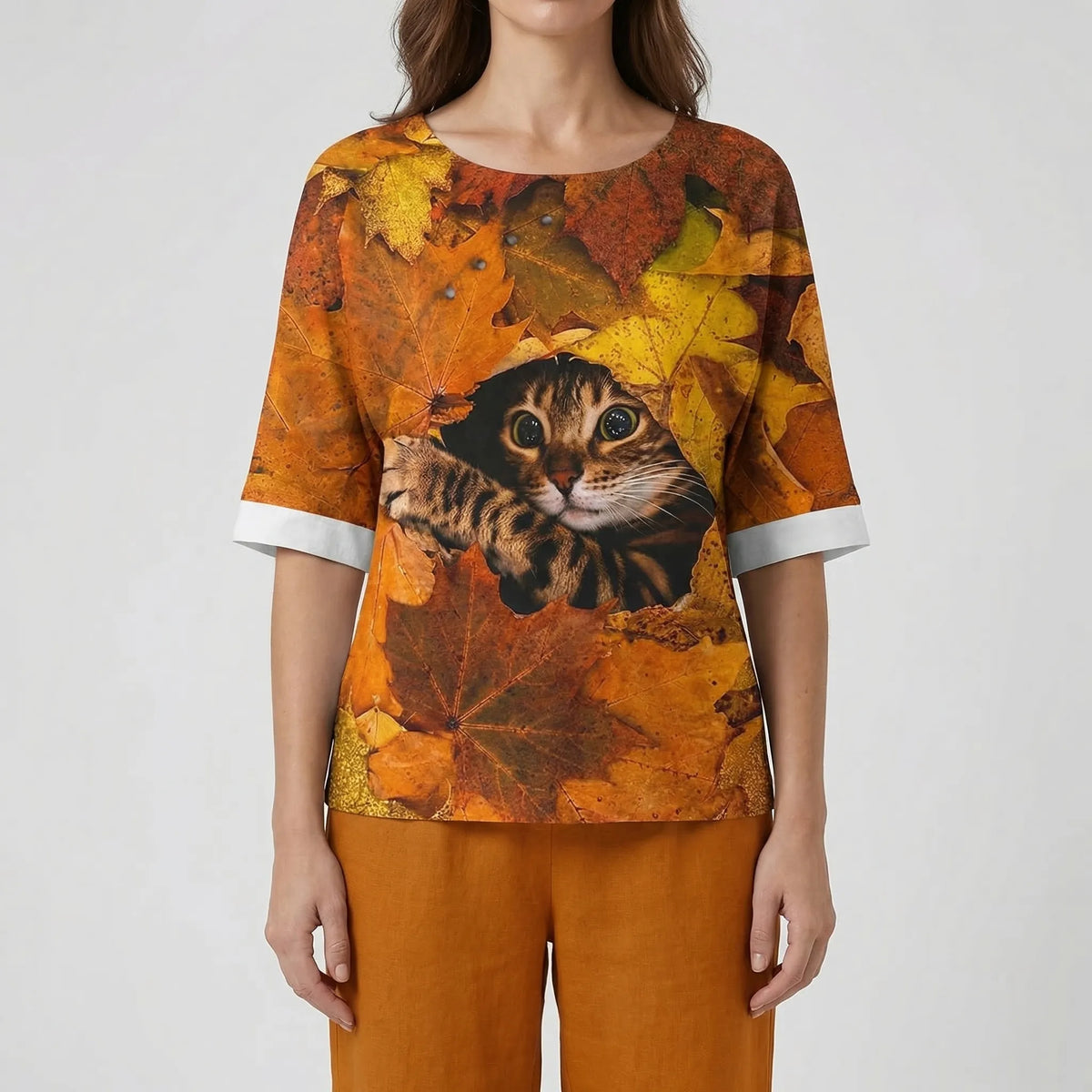 Women's clover print short-sleeve top and high-waist pant set