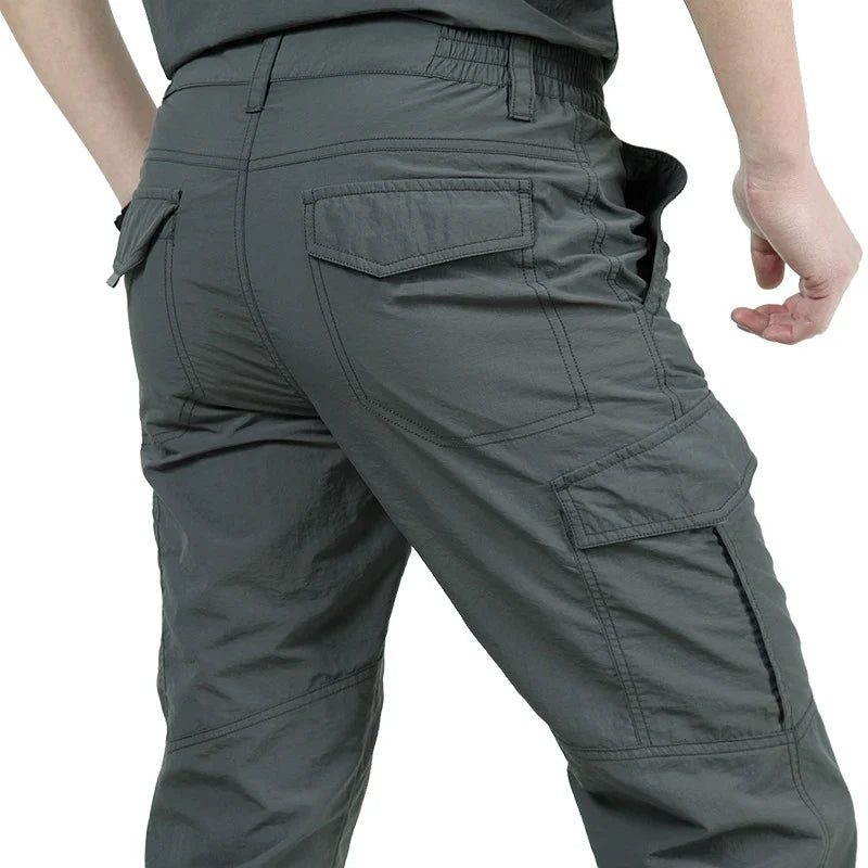 Tactical cargo trousers with multiple pockets and water-repellent fabric