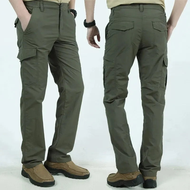 Tactical cargo trousers with multiple pockets and water-repellent fabric