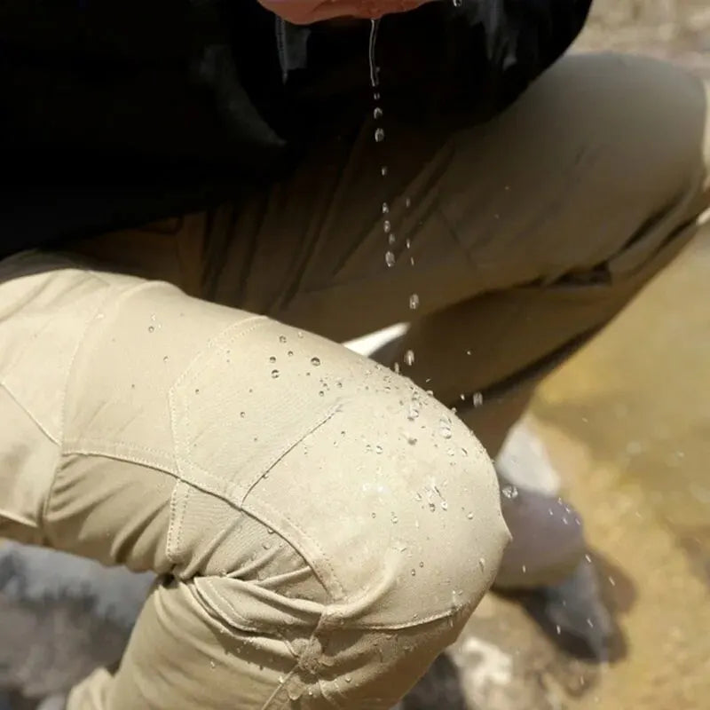 Tactical cargo trousers with multiple pockets and water-repellent fabric