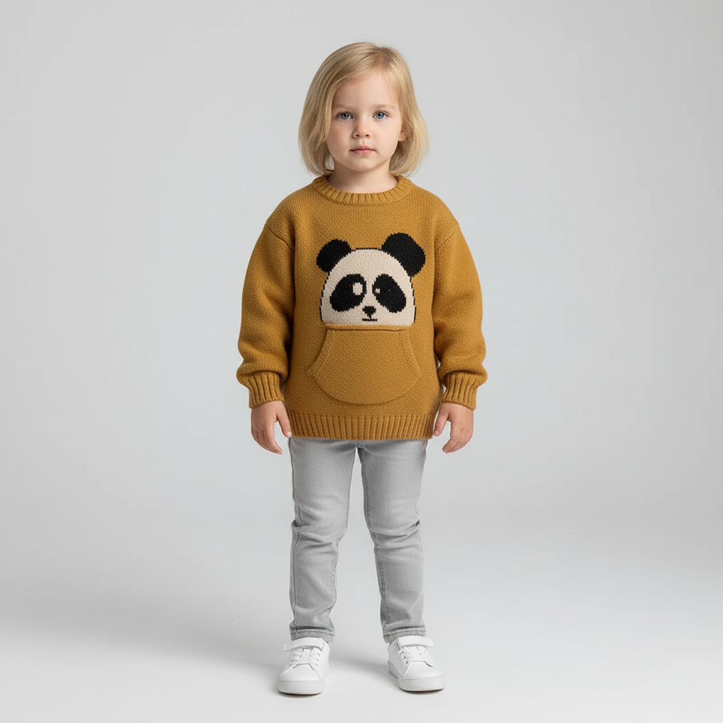 Kids cotton knit sweater with cute pocket design and long sleeves