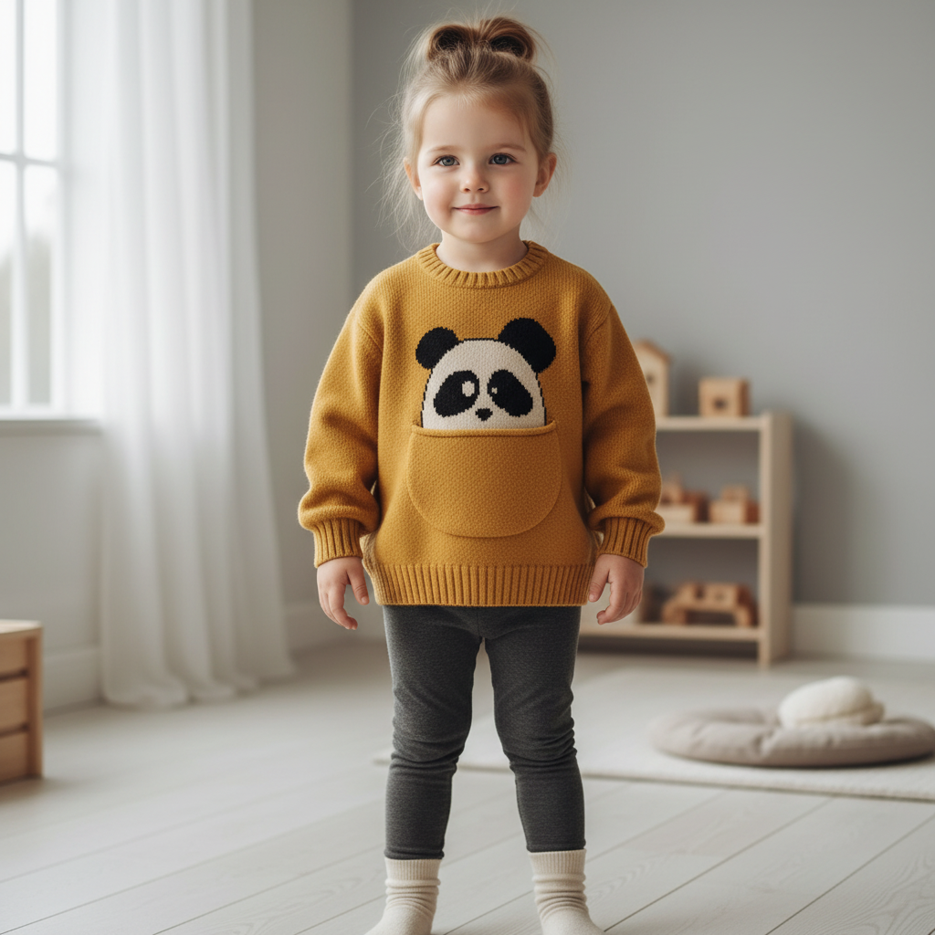 Kids cotton knit sweater with cute pocket design and long sleeves