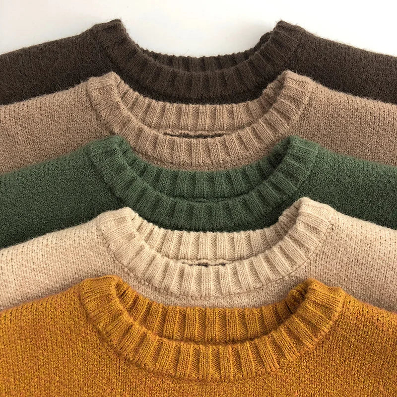 Kids cotton knit sweater with cute pocket design and long sleeves