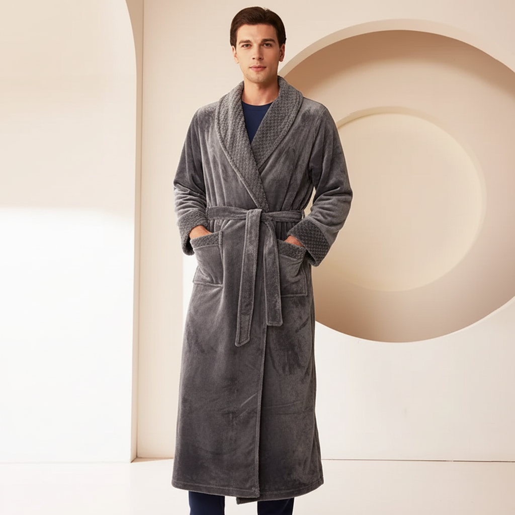 Oversized plush bathrobe with full-length coverage and deep pockets