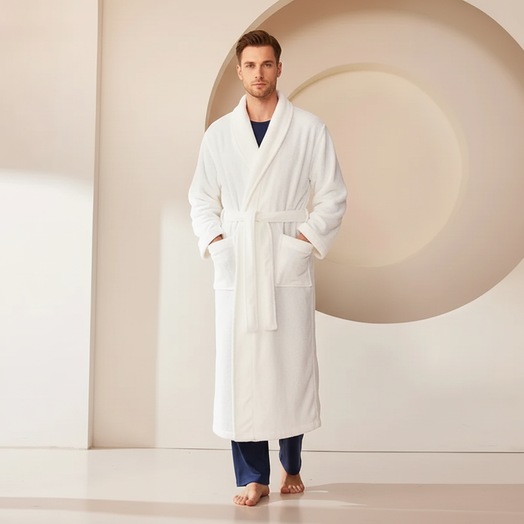 Oversized plush bathrobe with full-length coverage and deep pockets