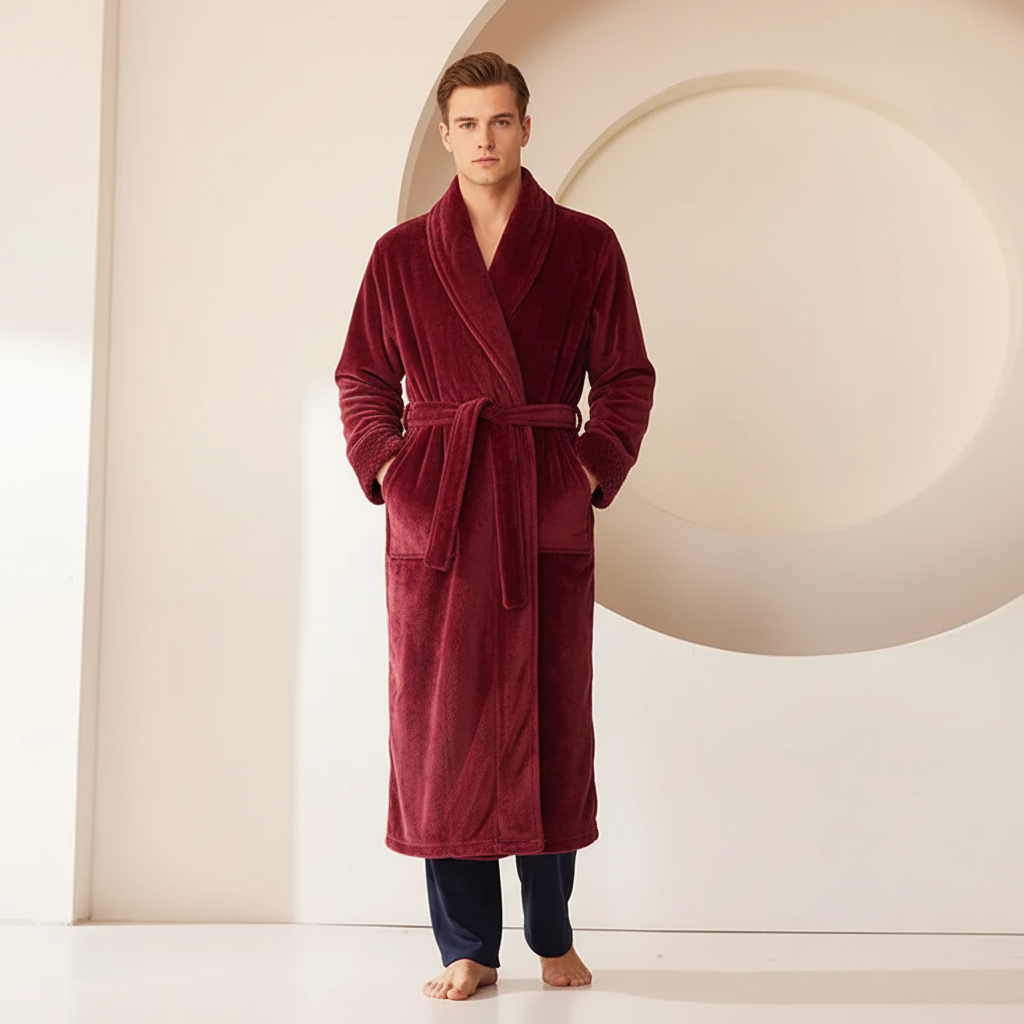 Oversized plush bathrobe with full-length coverage and deep pockets