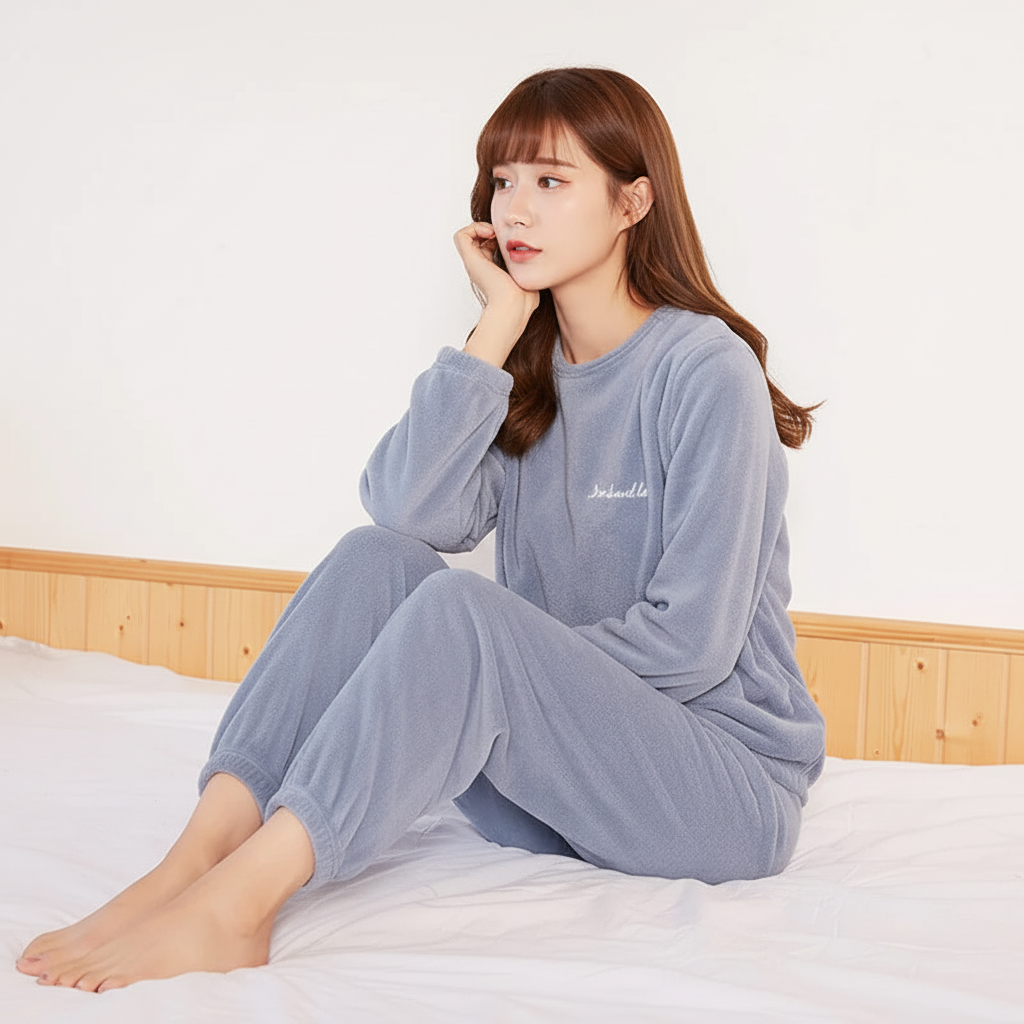 Women's thick warm pyjama set with ankle length and cosy plush finish