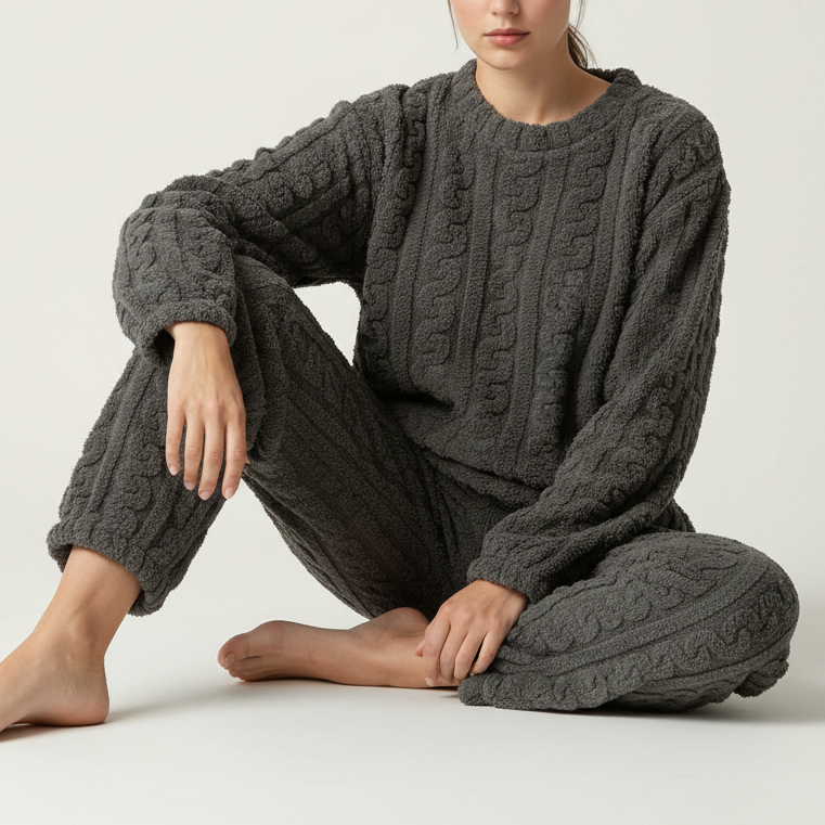 Women's plush pyjama set with long sleeves and ankle pants
