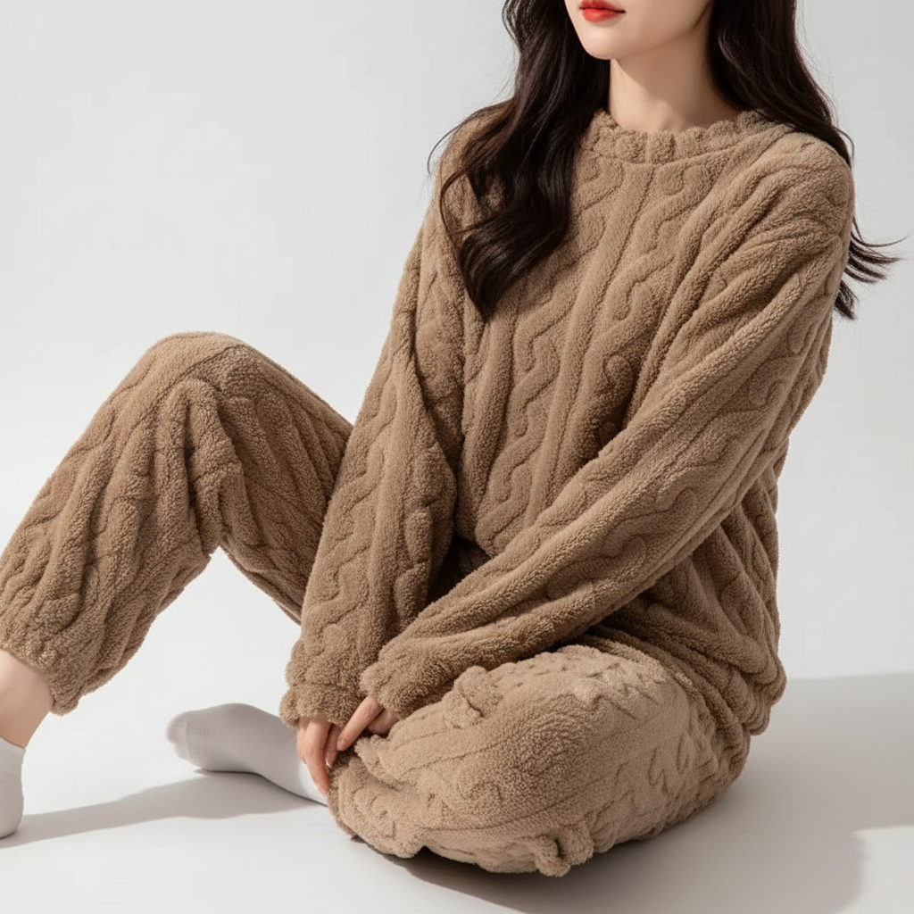 Women's plush pyjama set with long sleeves and ankle pants