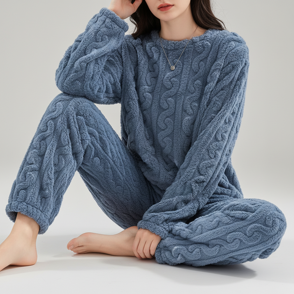Women's plush pyjama set with long sleeves and ankle pants