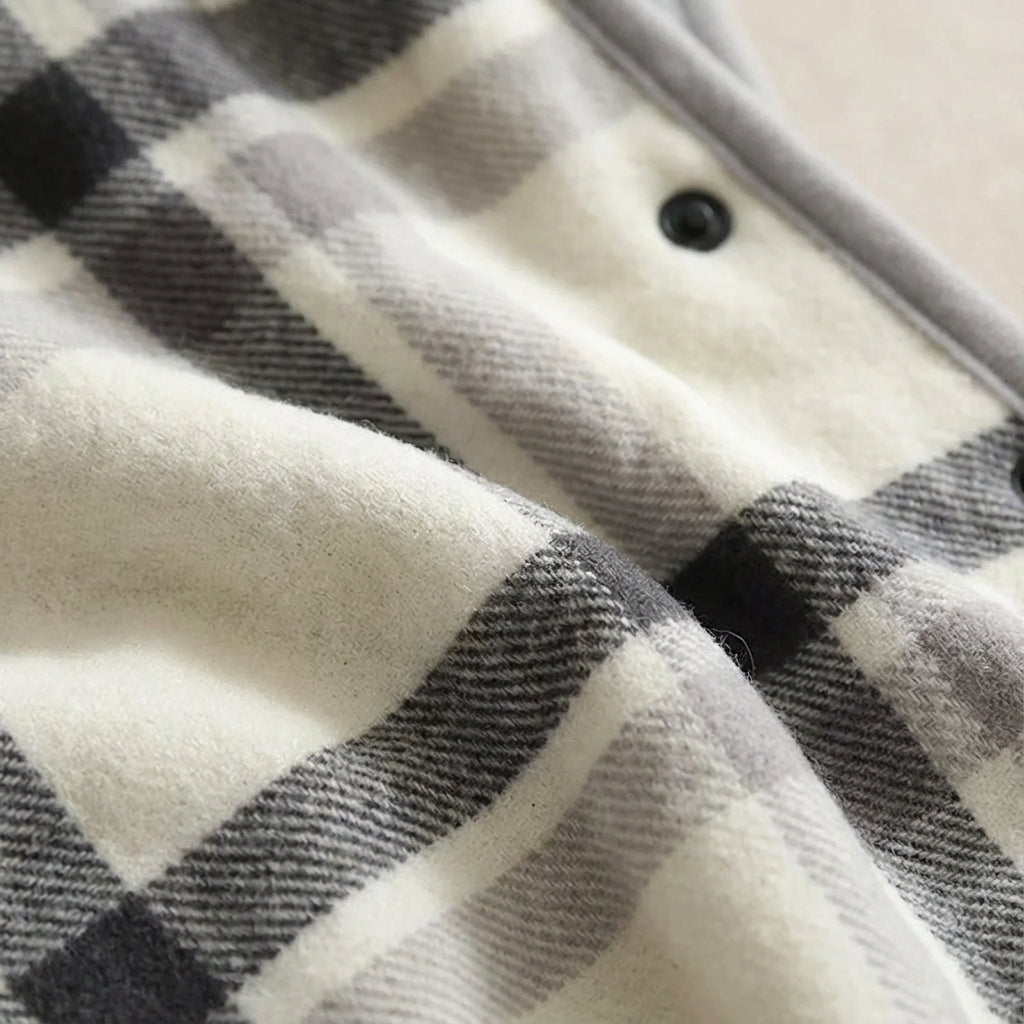 Portable shoulder wrap blanket with checked pattern warm fluffy