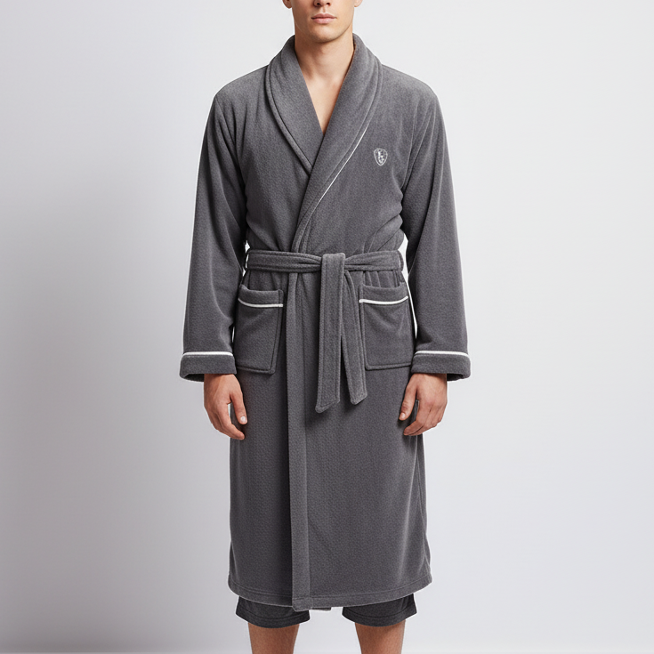 Oversized shawl collar robe with deep pockets and self-tie belt