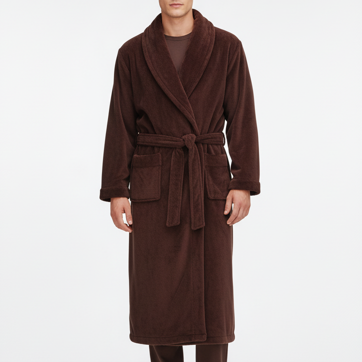 Oversized shawl collar robe with deep pockets and self-tie belt
