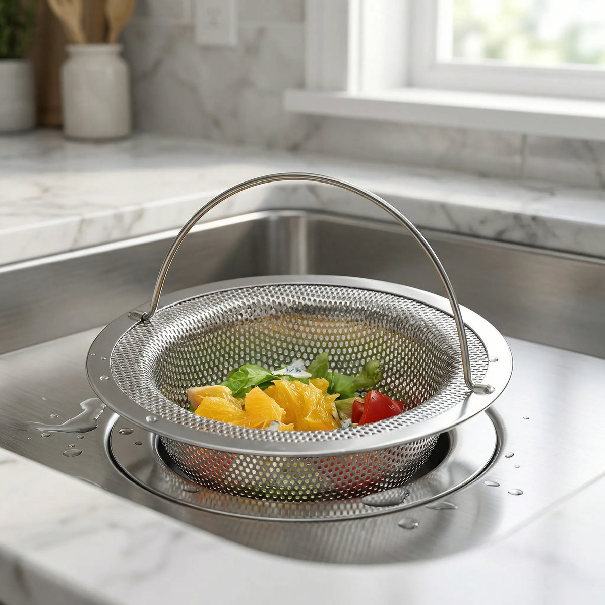 Sink strainer drain filter for hair and food scraps