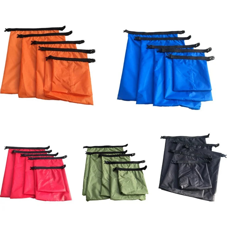 Roll top waterproof dry sacks set with quick-attach clip