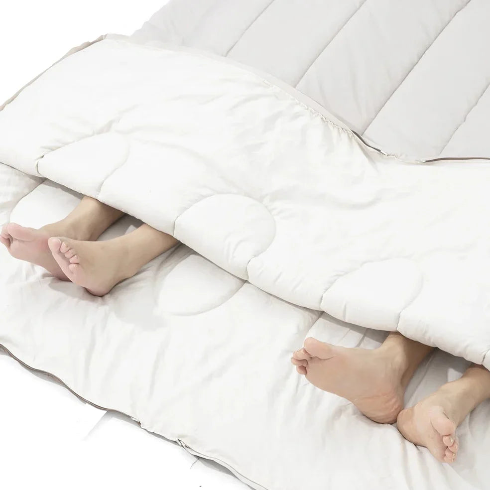 Convertible dual sleeping bag for couples camping in cold weather