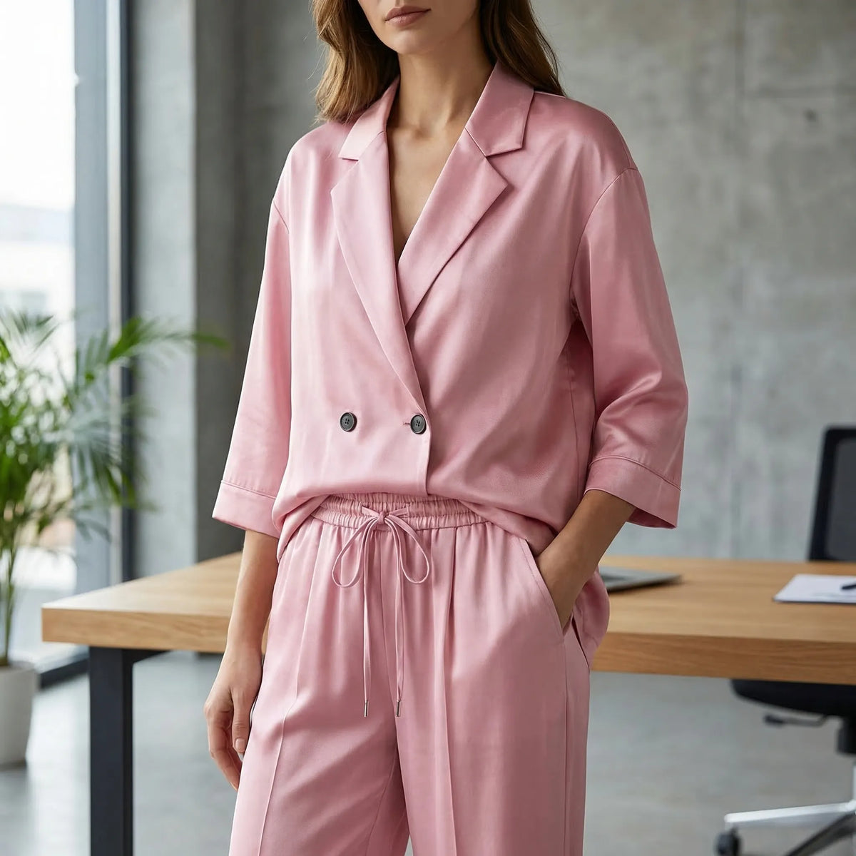 Women's double-breasted blazer and wide-leg trouser set