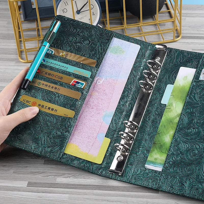 Vintage embossed planner cover with refillable ring binder system