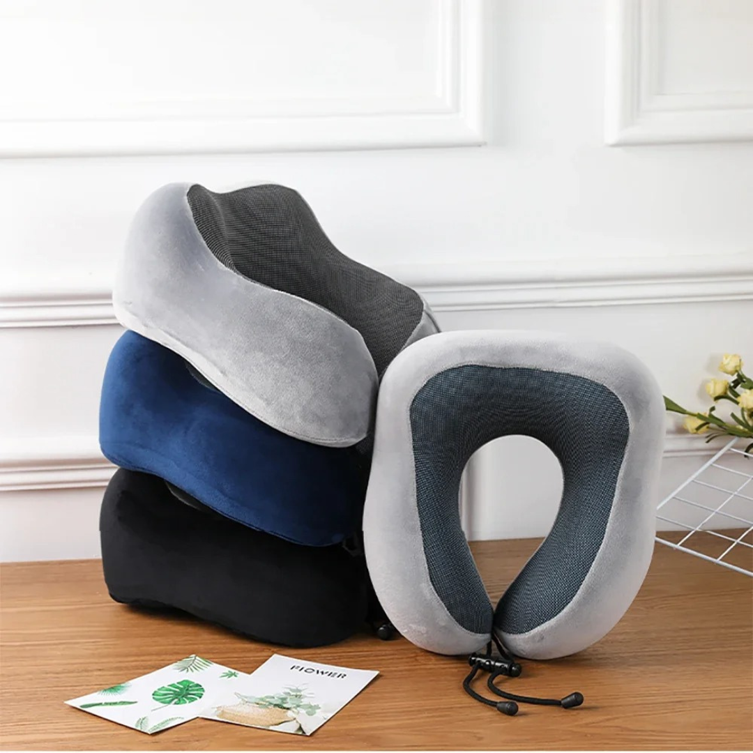 Ergonomic U-shaped travel pillow with memory foam and cotton cover