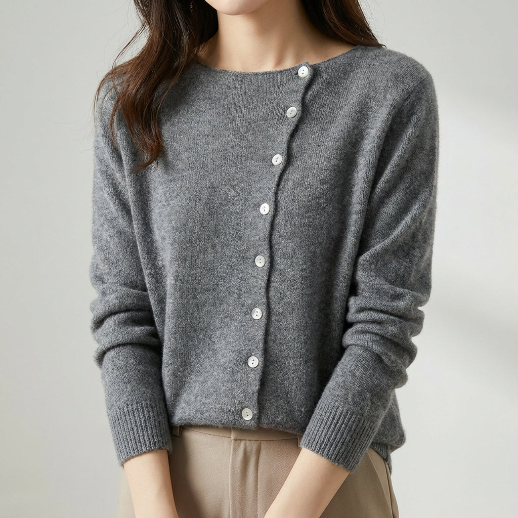 Button front knitted cardigan with asymmetric detail and relaxed fit
