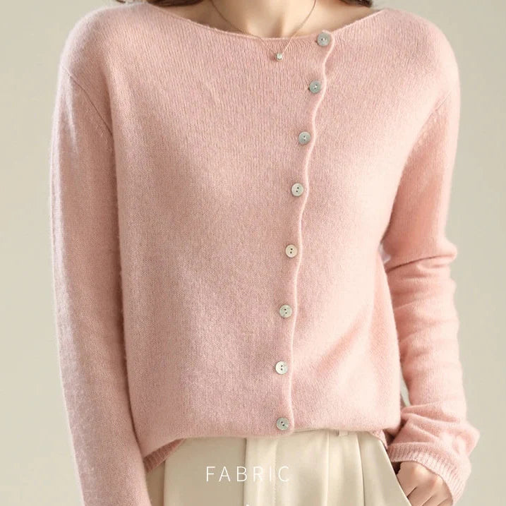 Button front knitted cardigan with asymmetric detail and relaxed fit
