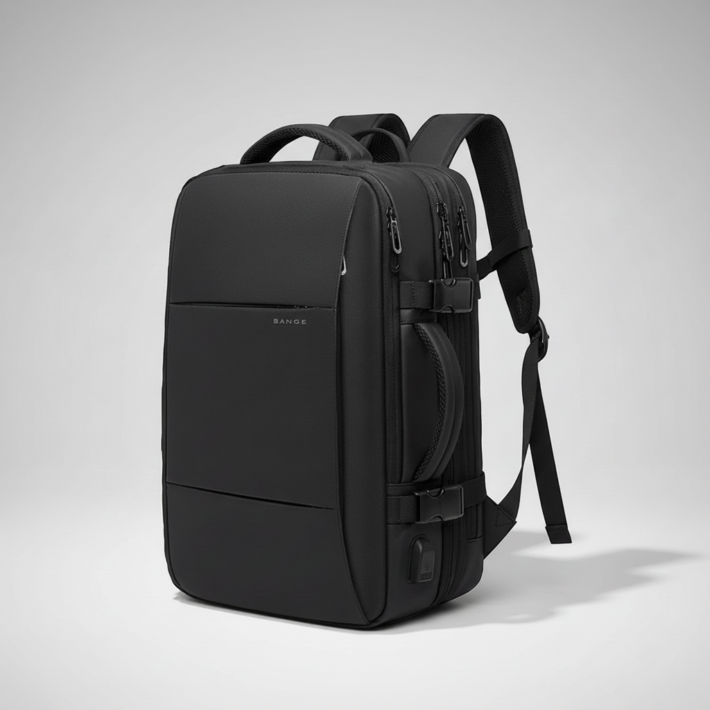 Expandable business backpack with padded laptop pocket and USB port
