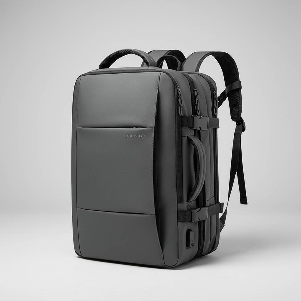 Expandable business backpack with padded laptop pocket and USB port