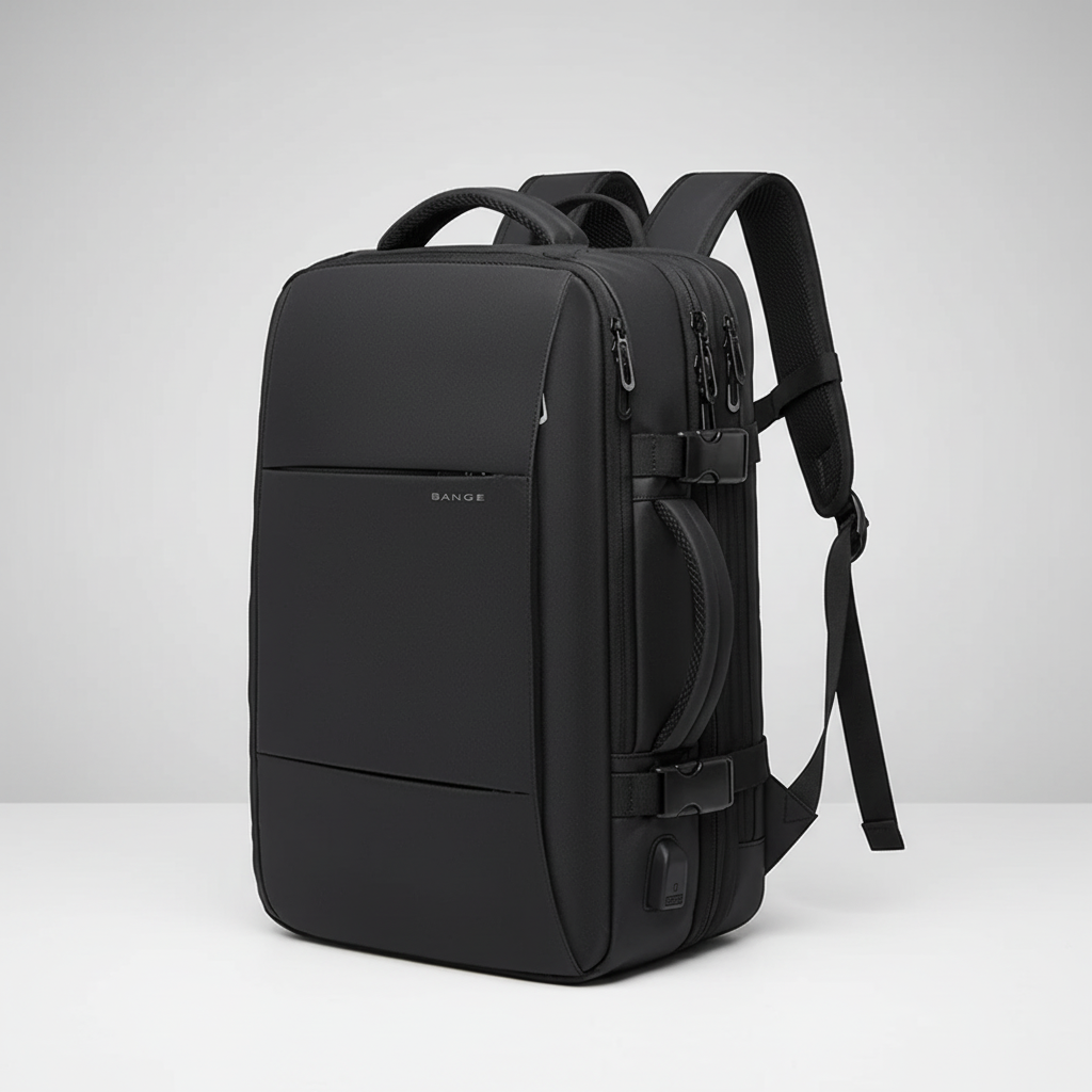 Expandable business backpack with padded laptop pocket and USB port