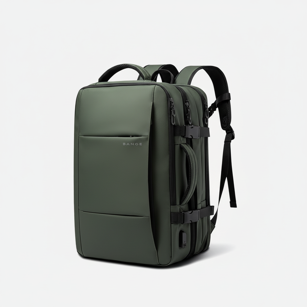 Expandable business backpack with padded laptop pocket and USB port