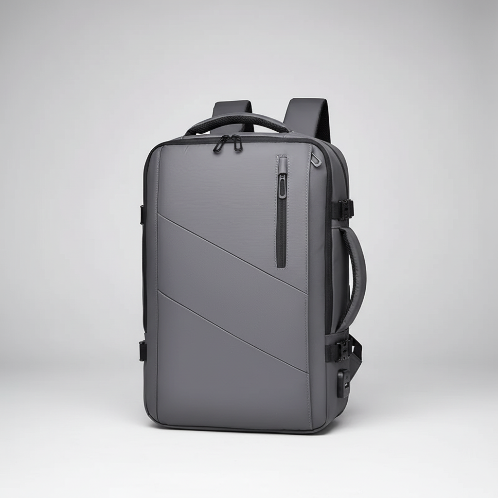 Expandable laptop backpack with USB charging port and organiser pockets