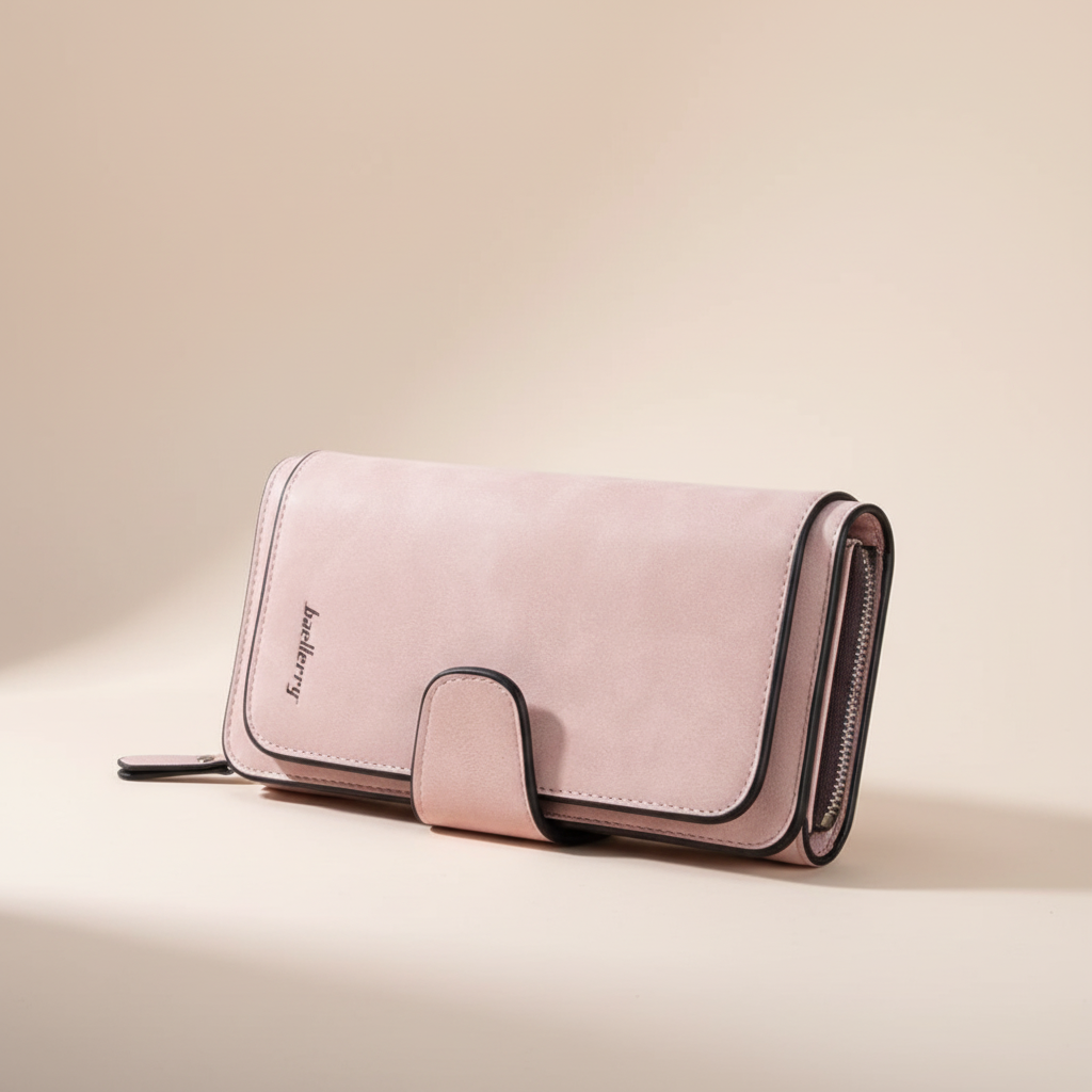 Long women's wallet with multiple card slots and zipped coin pocket