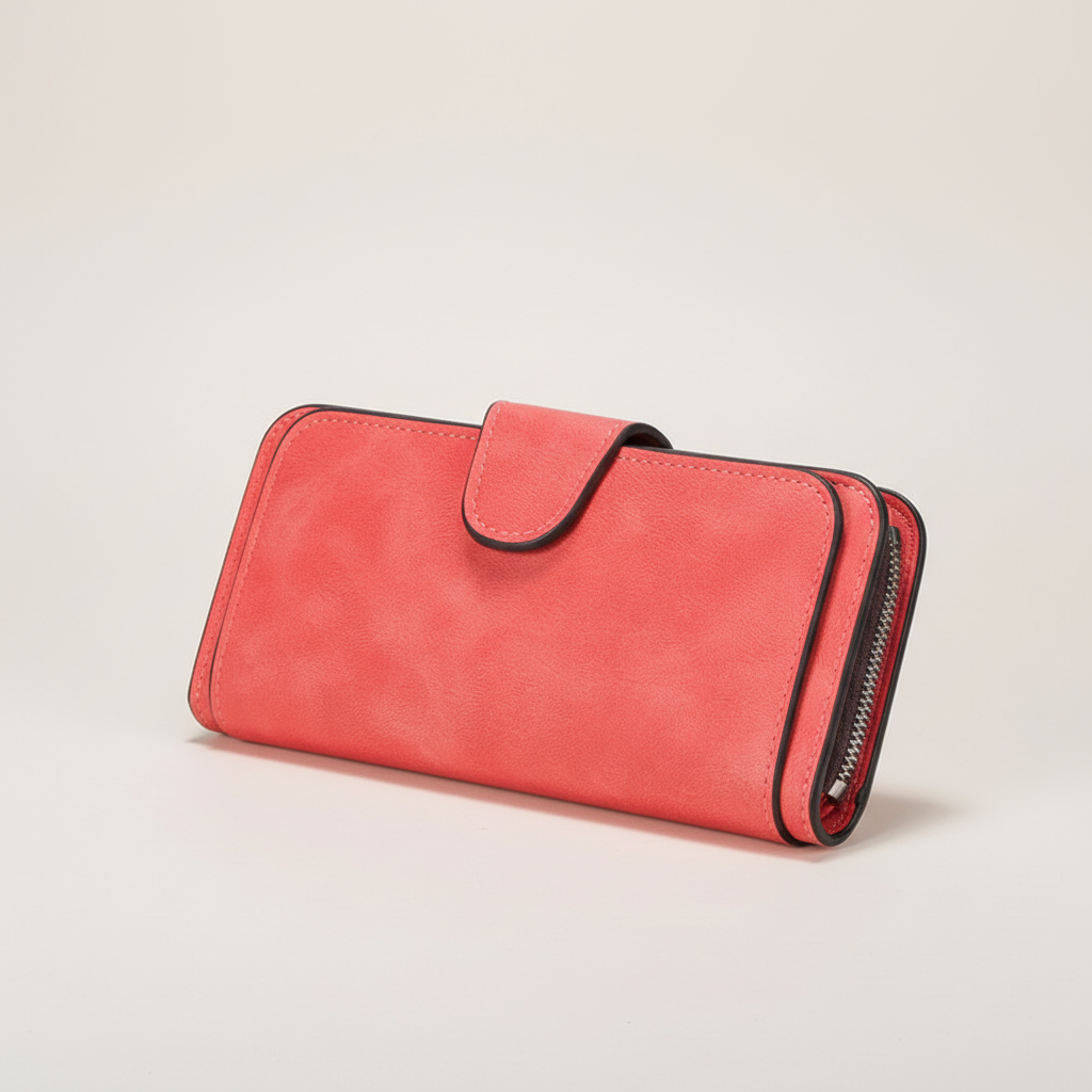 Long women's wallet with multiple card slots and zipped coin pocket