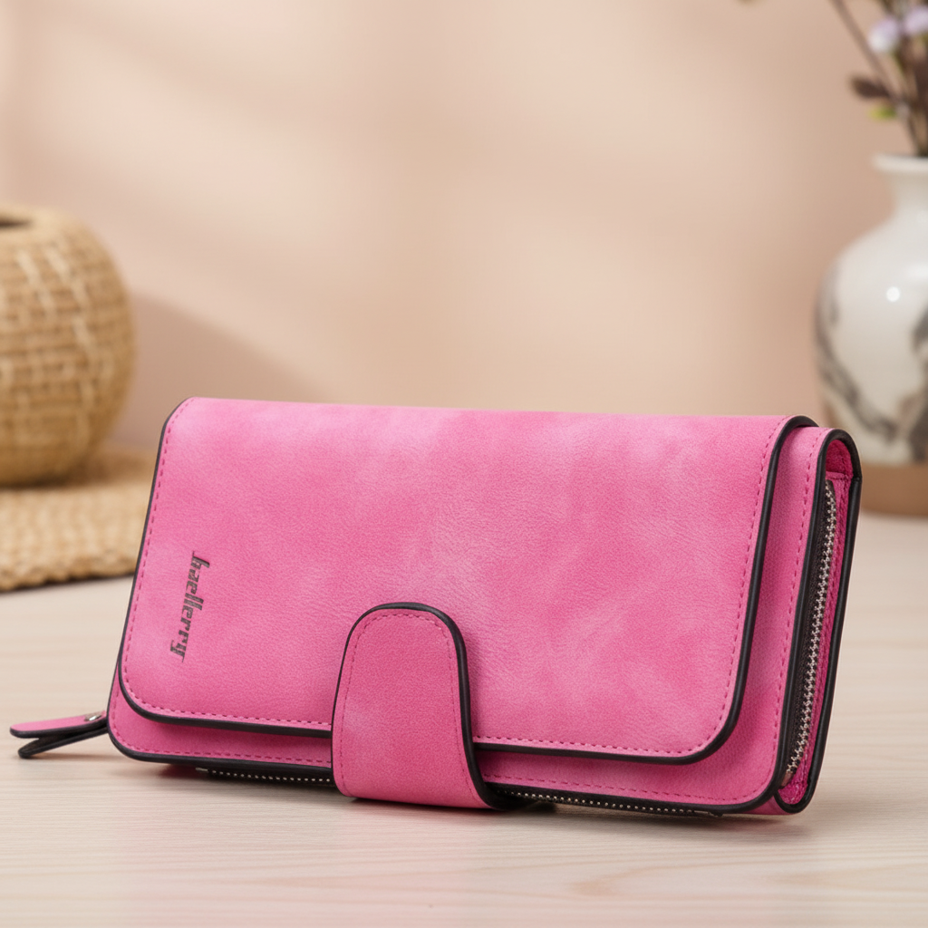 Long women's wallet with multiple card slots and zipped coin pocket