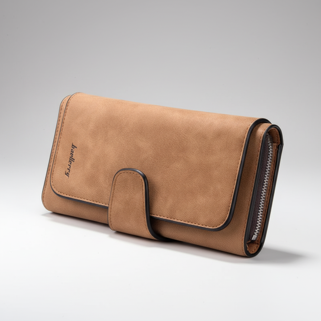 Long women's wallet with multiple card slots and zipped coin pocket