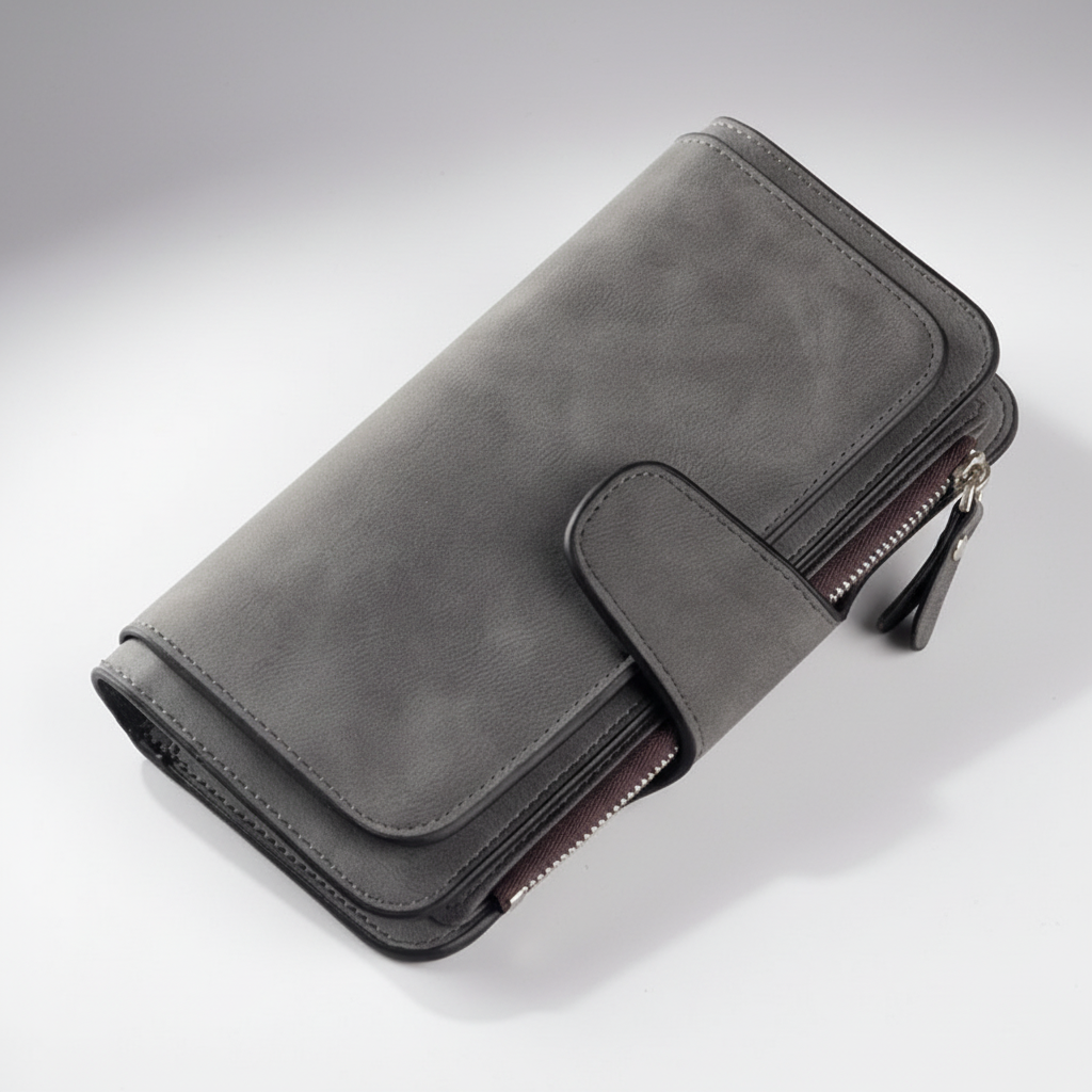 Long women's wallet with multiple card slots and zipped coin pocket