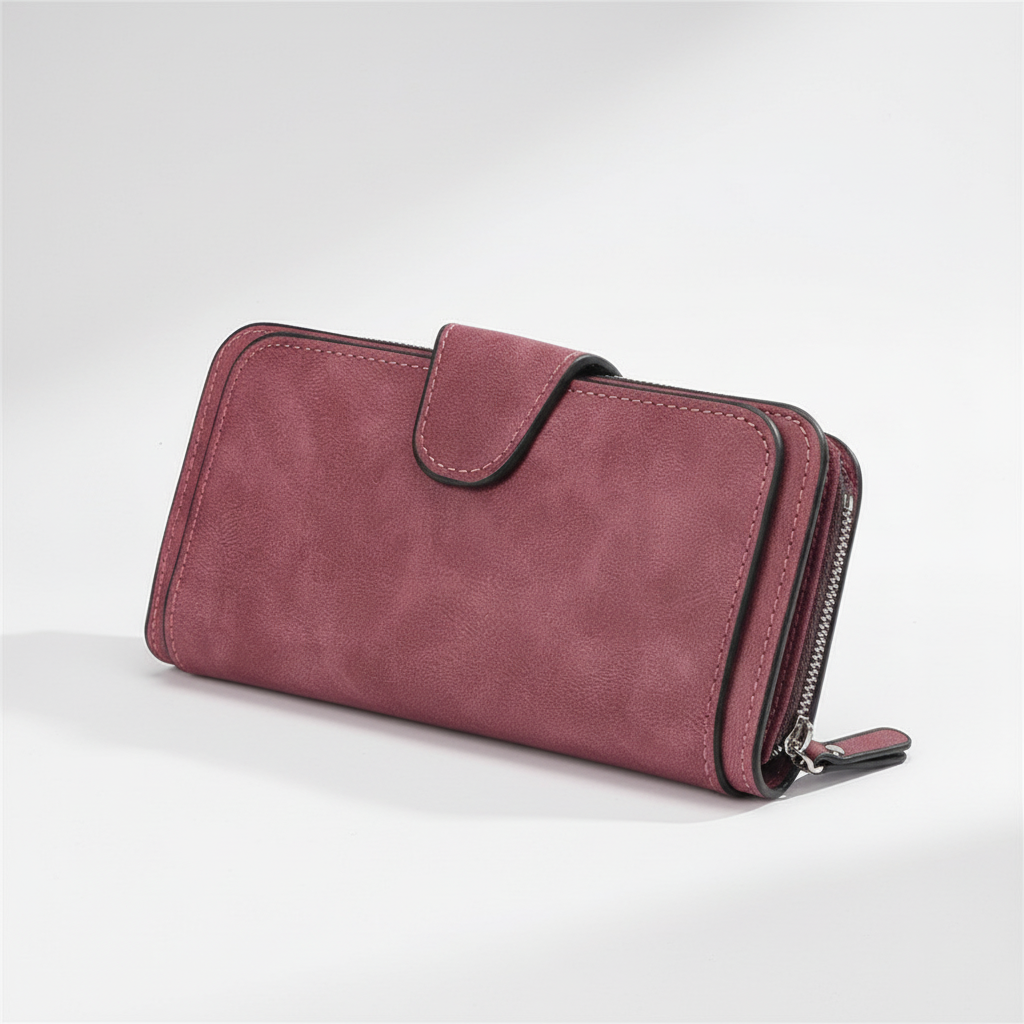 Long women's wallet with multiple card slots and zipped coin pocket