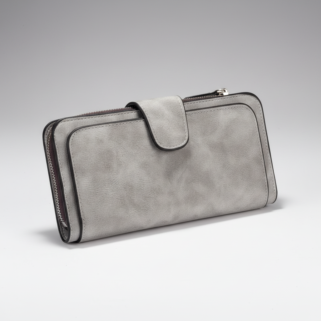 Long women's wallet with multiple card slots and zipped coin pocket