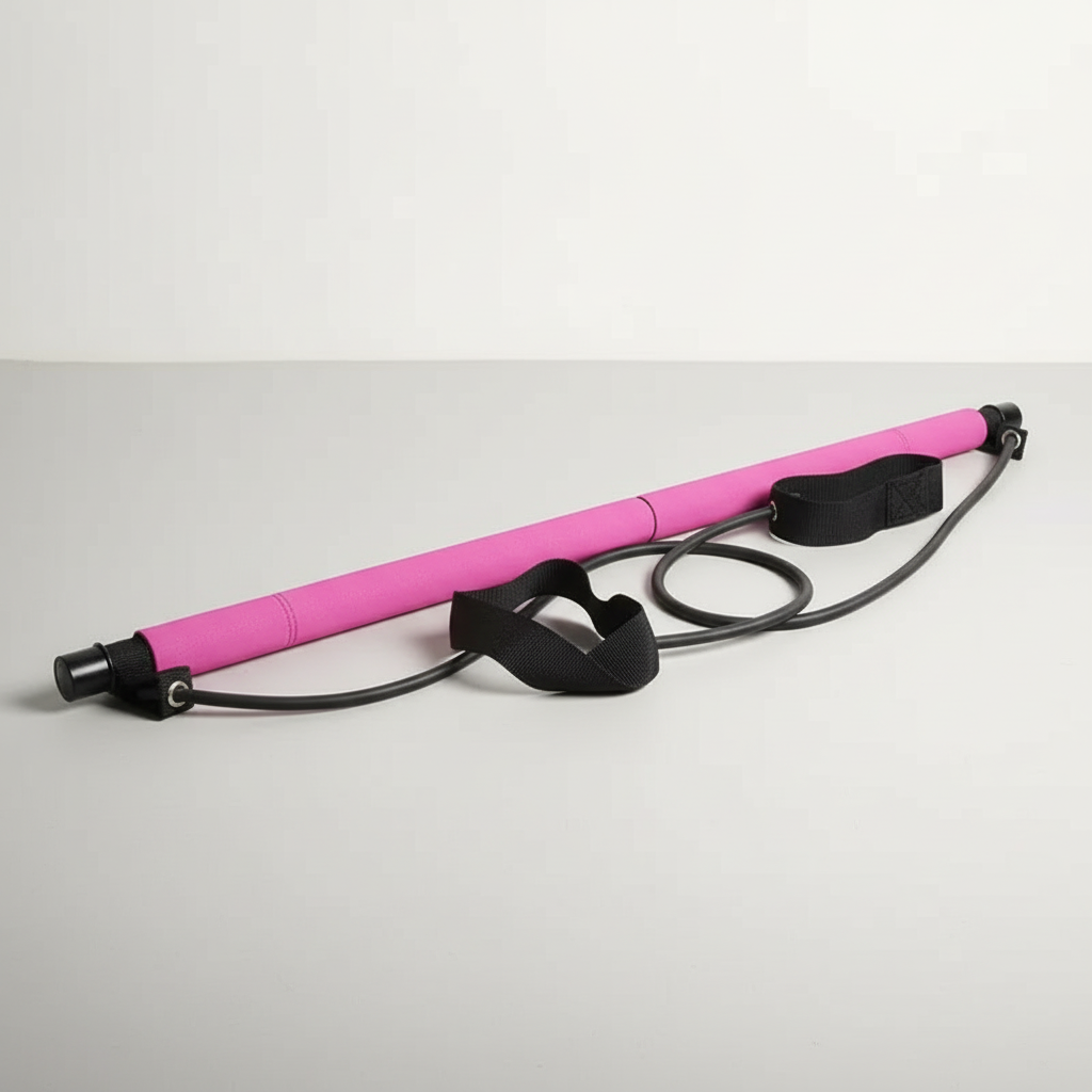 Adjustable pilates bar with elastic bands for home strength and toning workouts