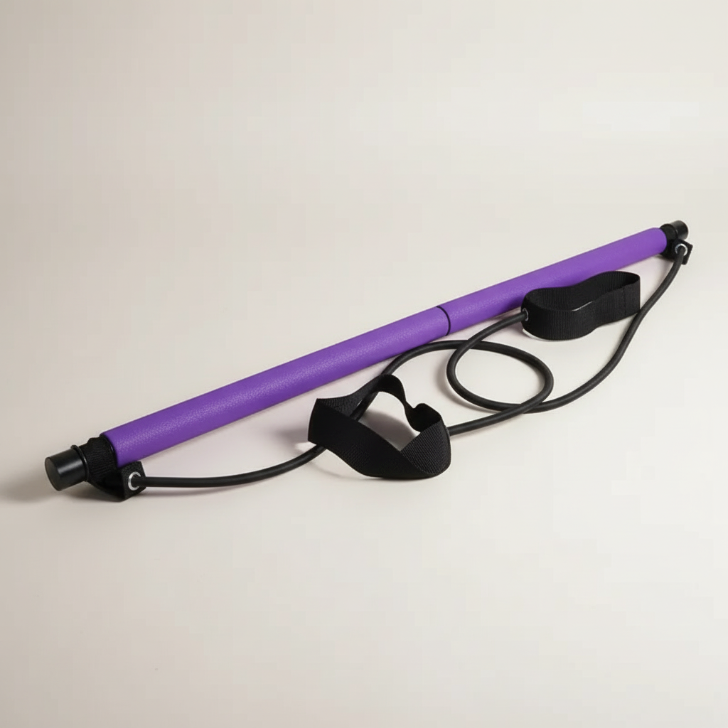 Adjustable pilates bar with elastic bands for home strength and toning workouts