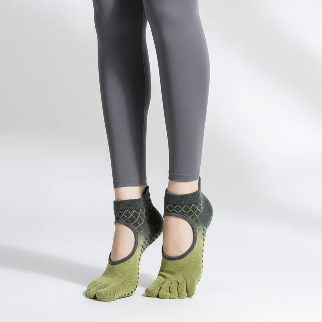 Five toe non-slip yoga socks with silicone grip sole