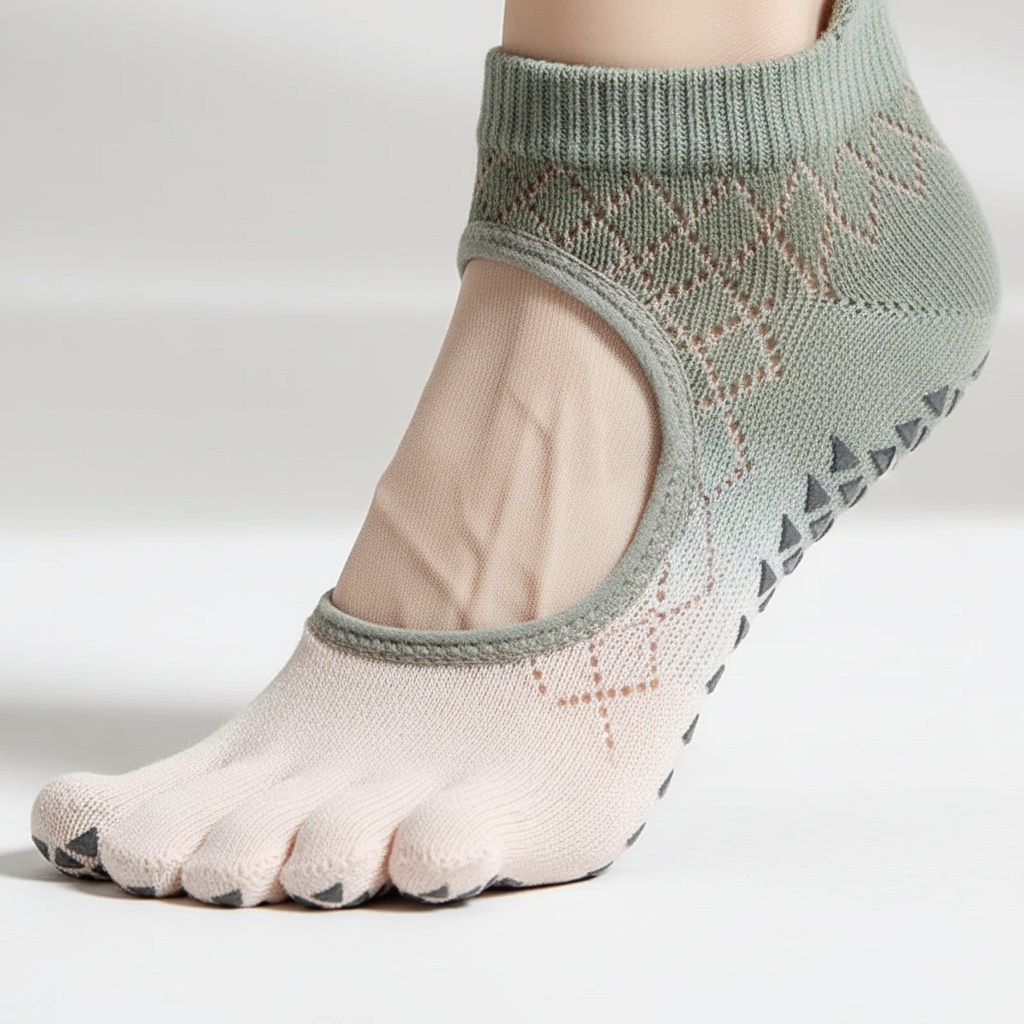 Five toe non-slip yoga socks with silicone grip sole