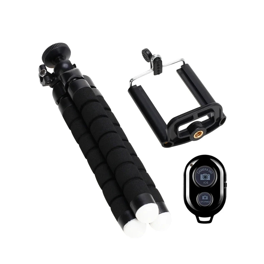 Flexible mini tripod with foam legs for smartphone photography