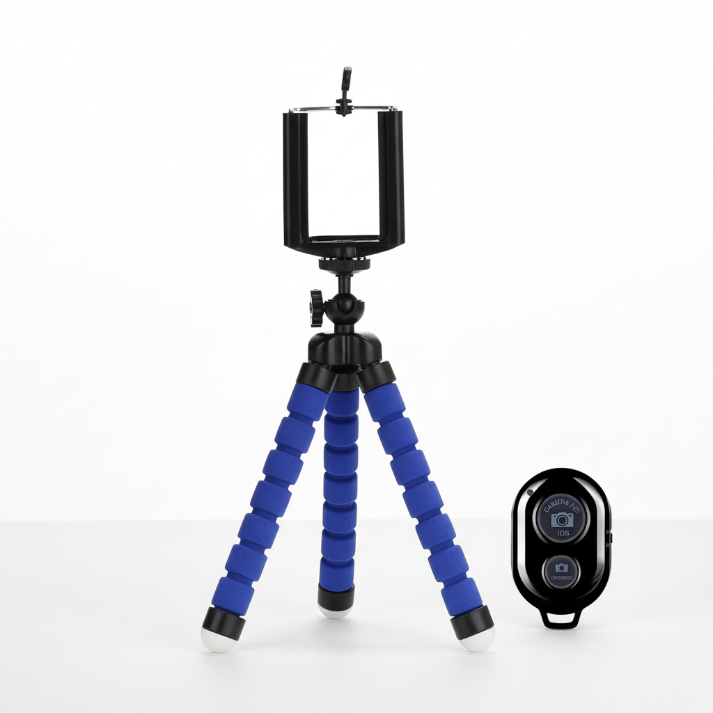 Flexible mini tripod with foam legs for smartphone photography