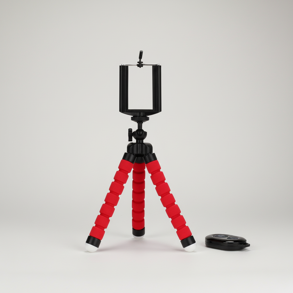 Flexible mini tripod with foam legs for smartphone photography