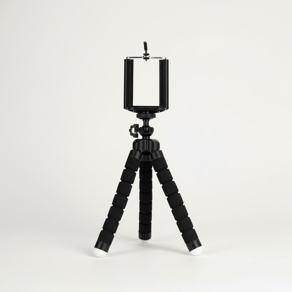 Flexible mini tripod with foam legs for smartphone photography