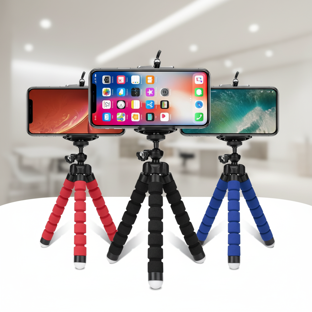 Flexible mini tripod with foam legs for smartphone photography