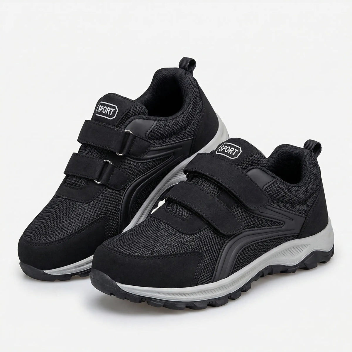 Wide fit orthopaedic walking shoe with velcro straps and padded sole