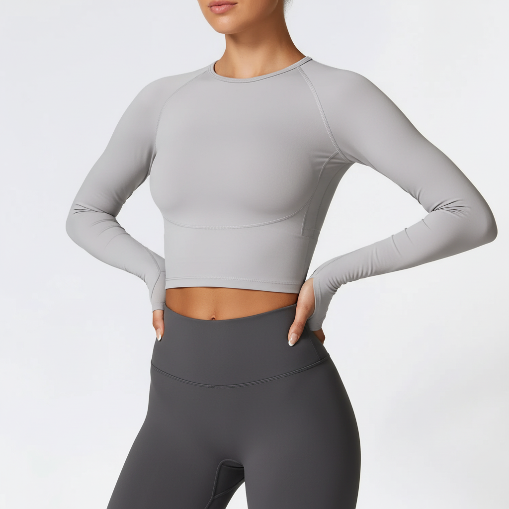 Long sleeve athletic top with quick-dry compression fit